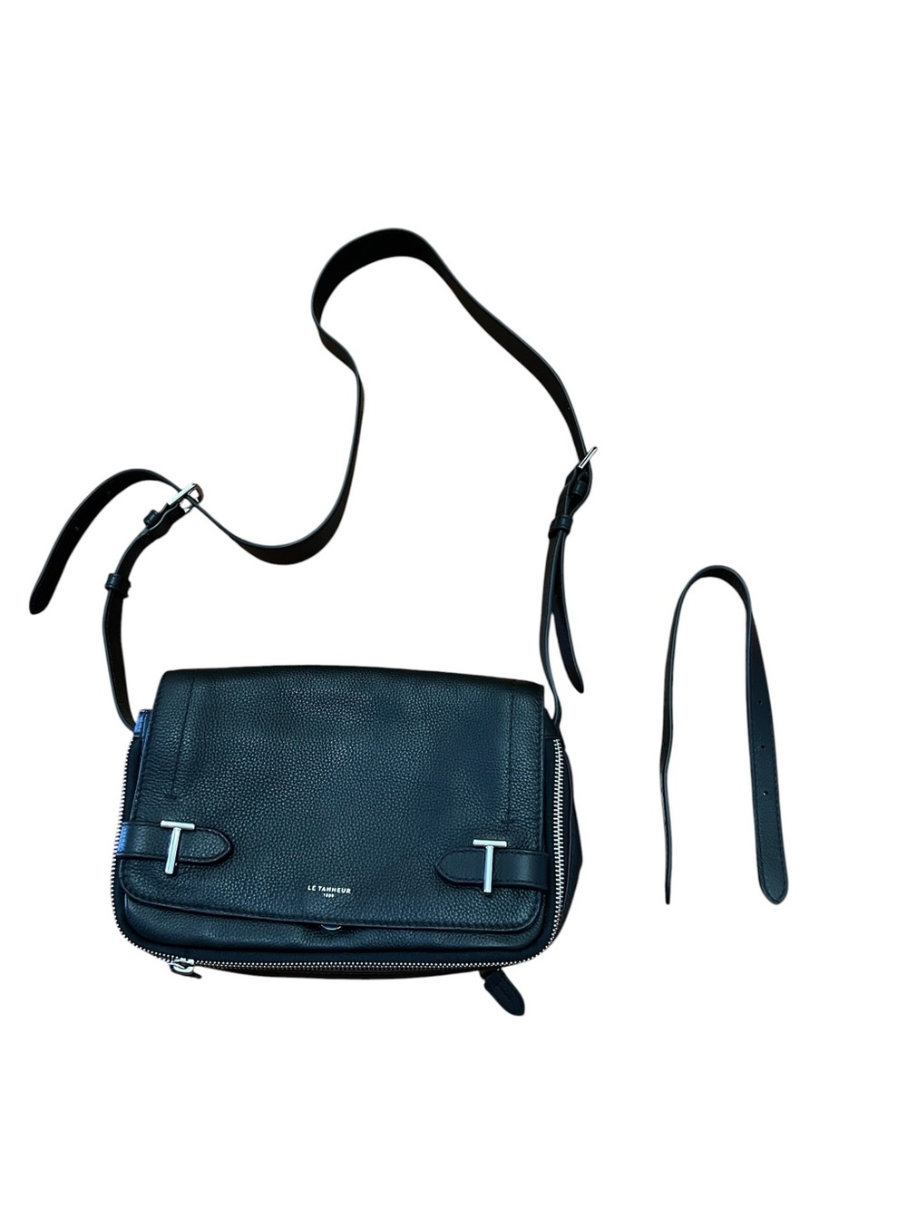 NEW Le Tanneur Paris Black Pebbled Leather Convertible Crossbody / Shoulder Bag